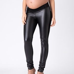 Séraphine Faux Leather Panel Maternity Leggings